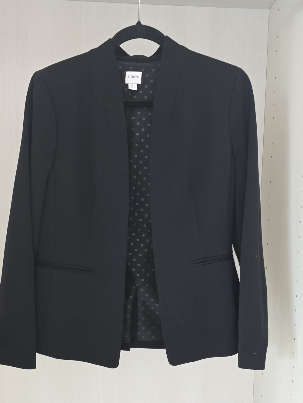 J. Crew Black Open-Front Women's Blazer with Polka Dot Lining